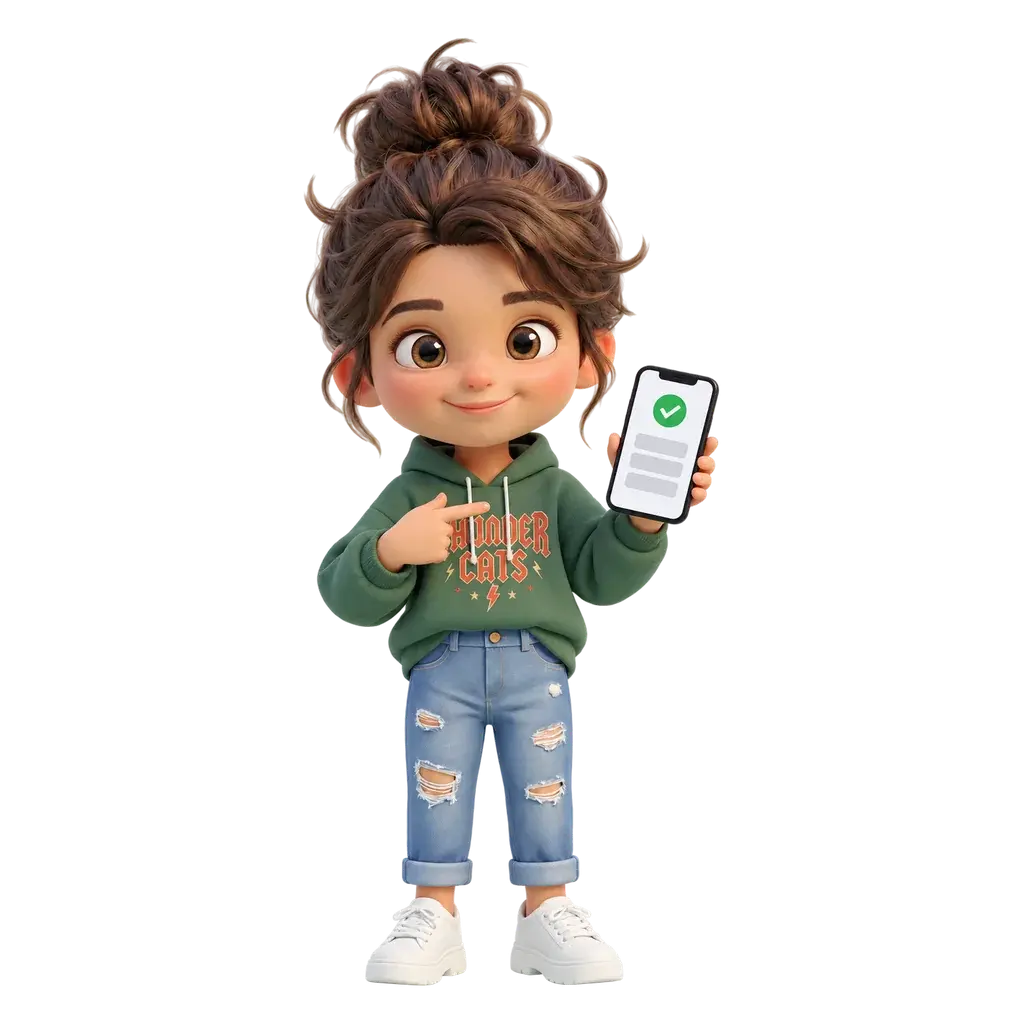 Mila Munt met haar telefoon in de hand