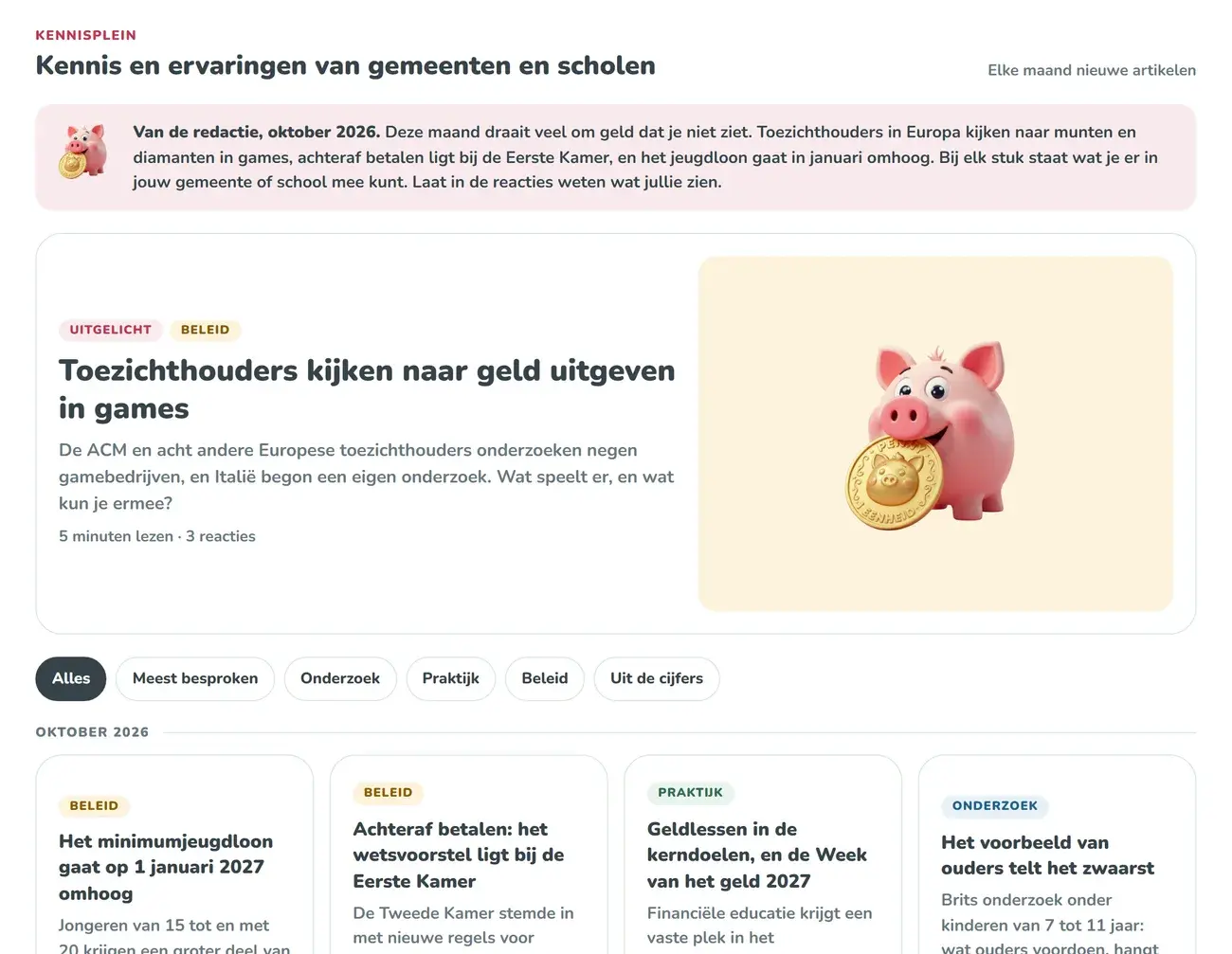 Het Kennisplein in het portaal: artikelen van de redactie over onderwerpen die nu spelen
