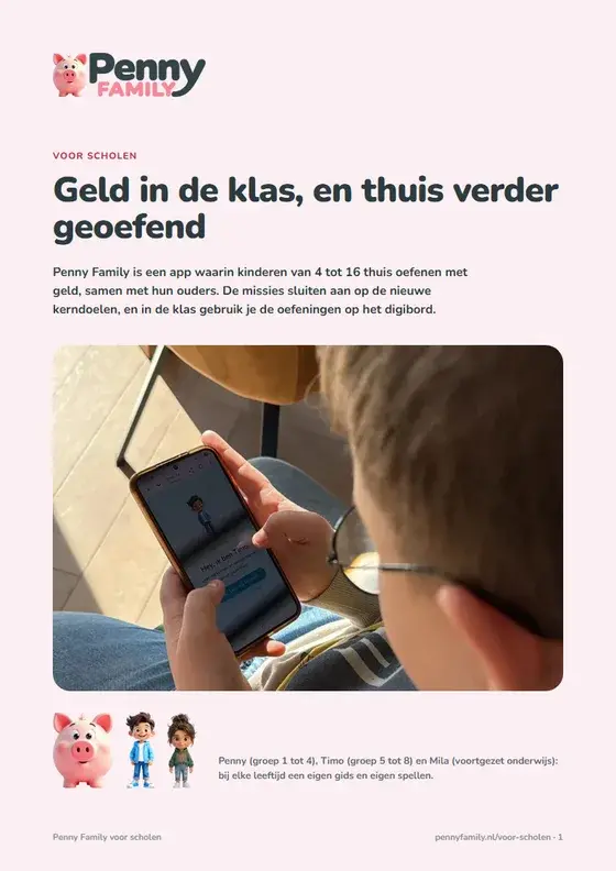 De voorkant van de brochure Penny Family voor scholen