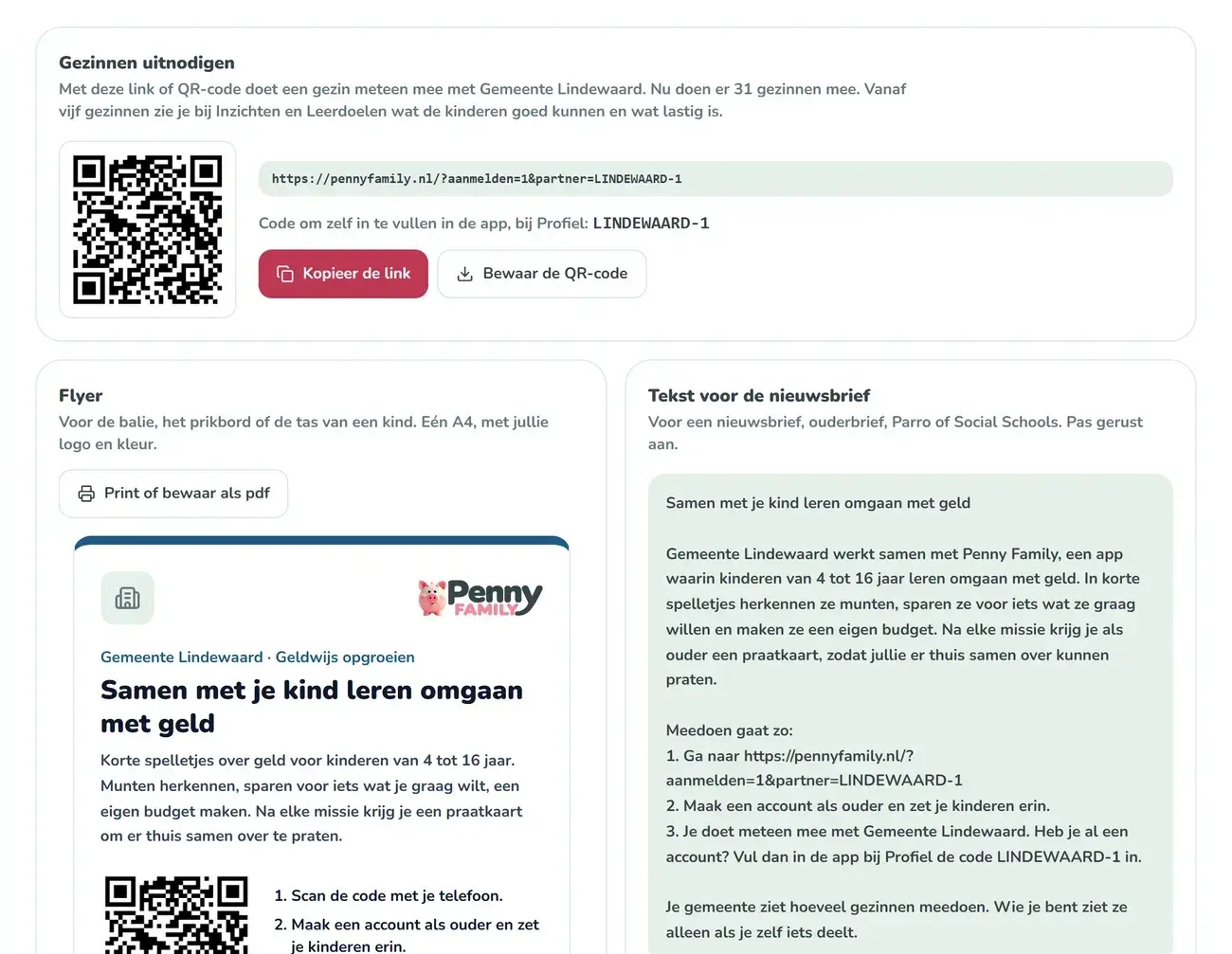 Het uitnodigen in het portaal: link, QR-code, flyer en nieuwsbrieftekst